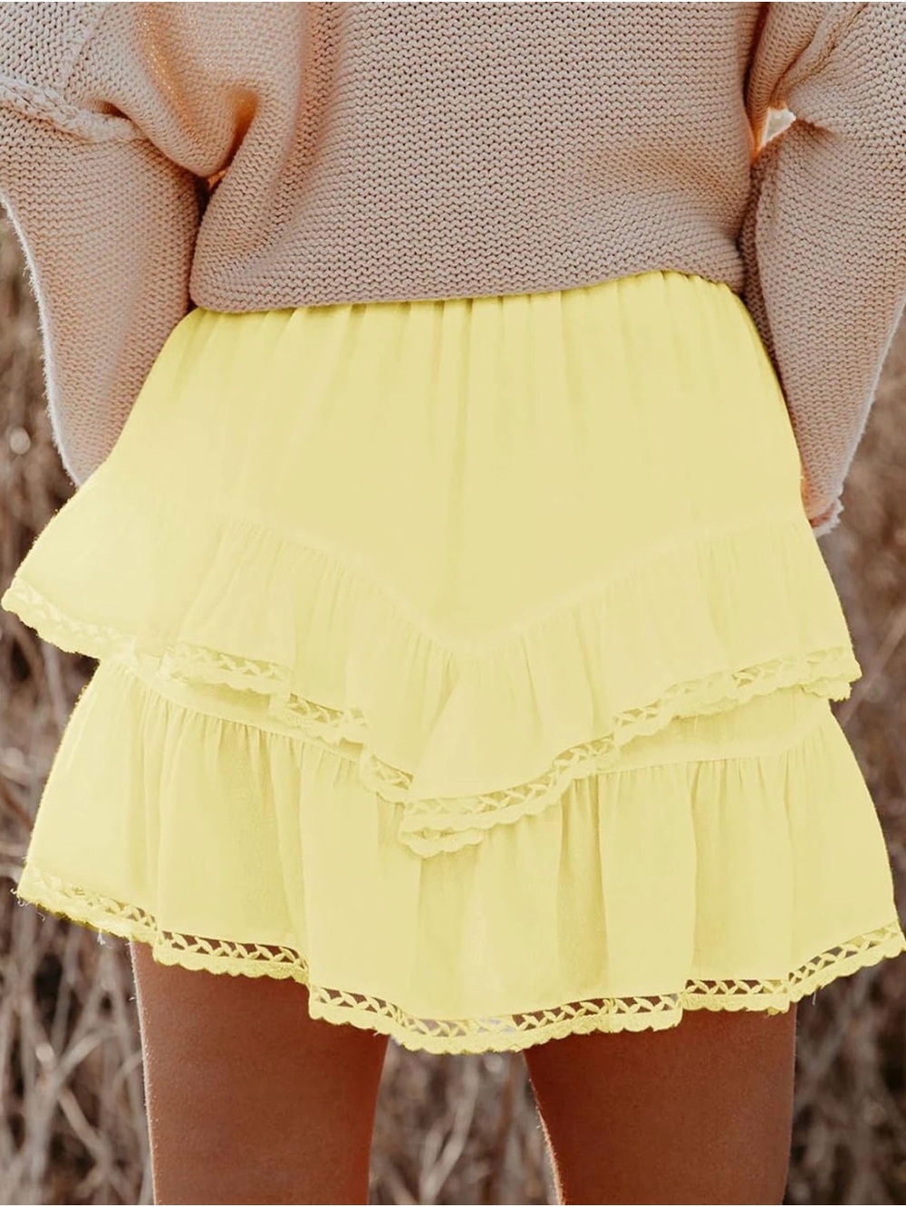 Yellow Tiered Ruffle Skort- Women's
